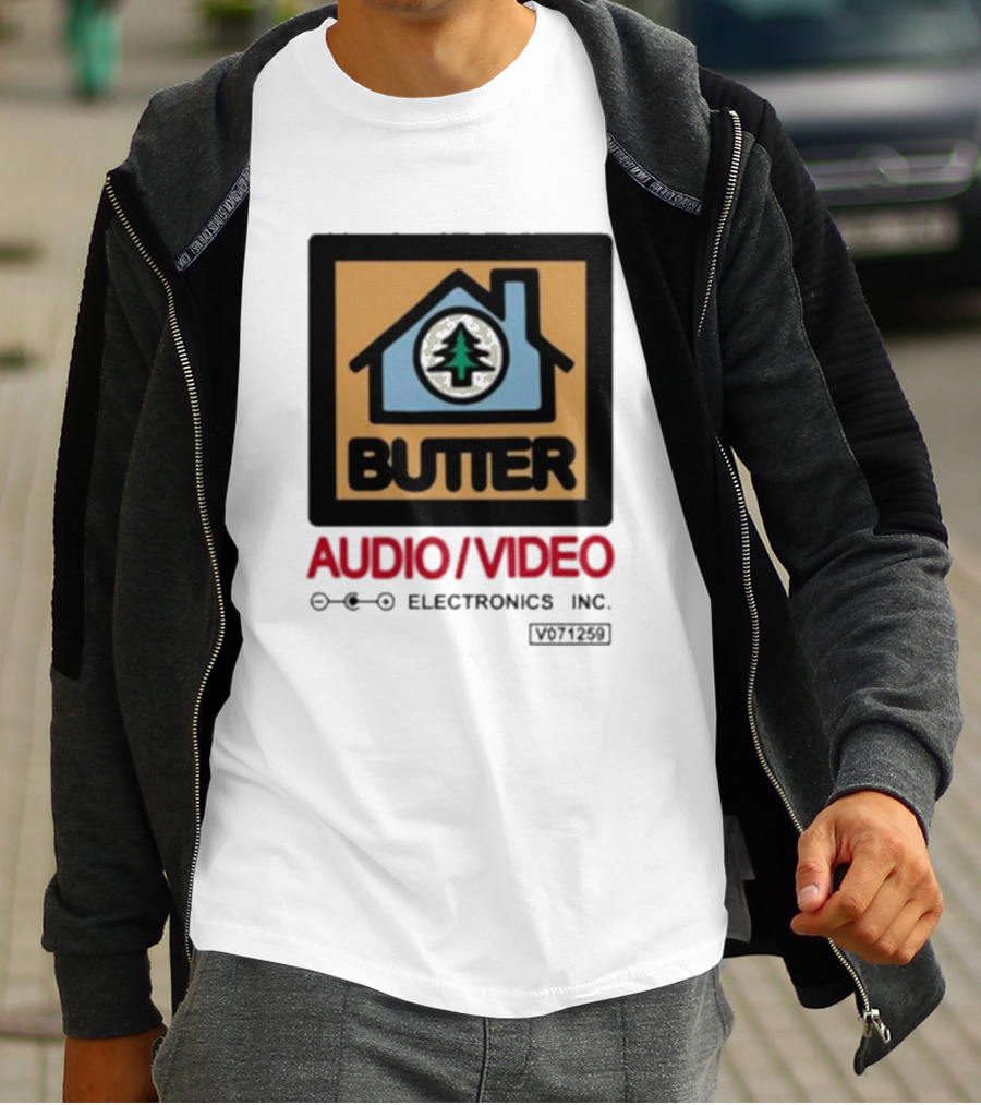 Tommyinnit Wearing Butter Audio Video Electronics Inc. House Symbol With Tree T-Shirt