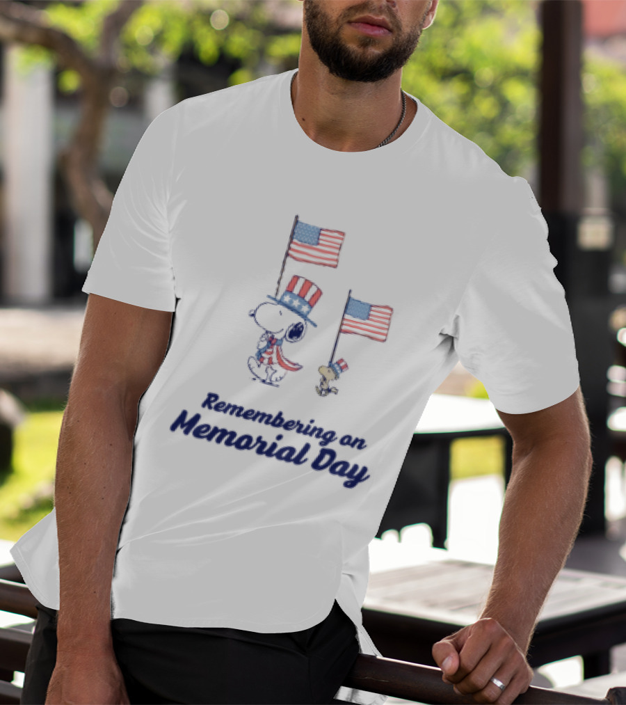 Snoopy Remembering On Memorial Day With American Flags T-Shirt