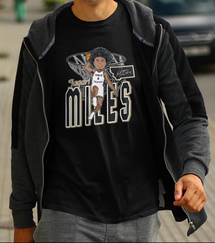 Jaqari Miles Bobcat Collective Number 4 Basketball Dunk T-Shirt