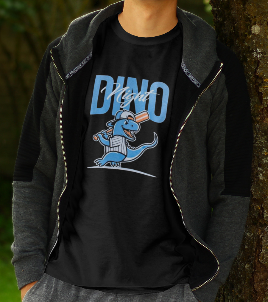 Dino Night Baseball Player Dinosaur In Cap With Bat T-Shirt