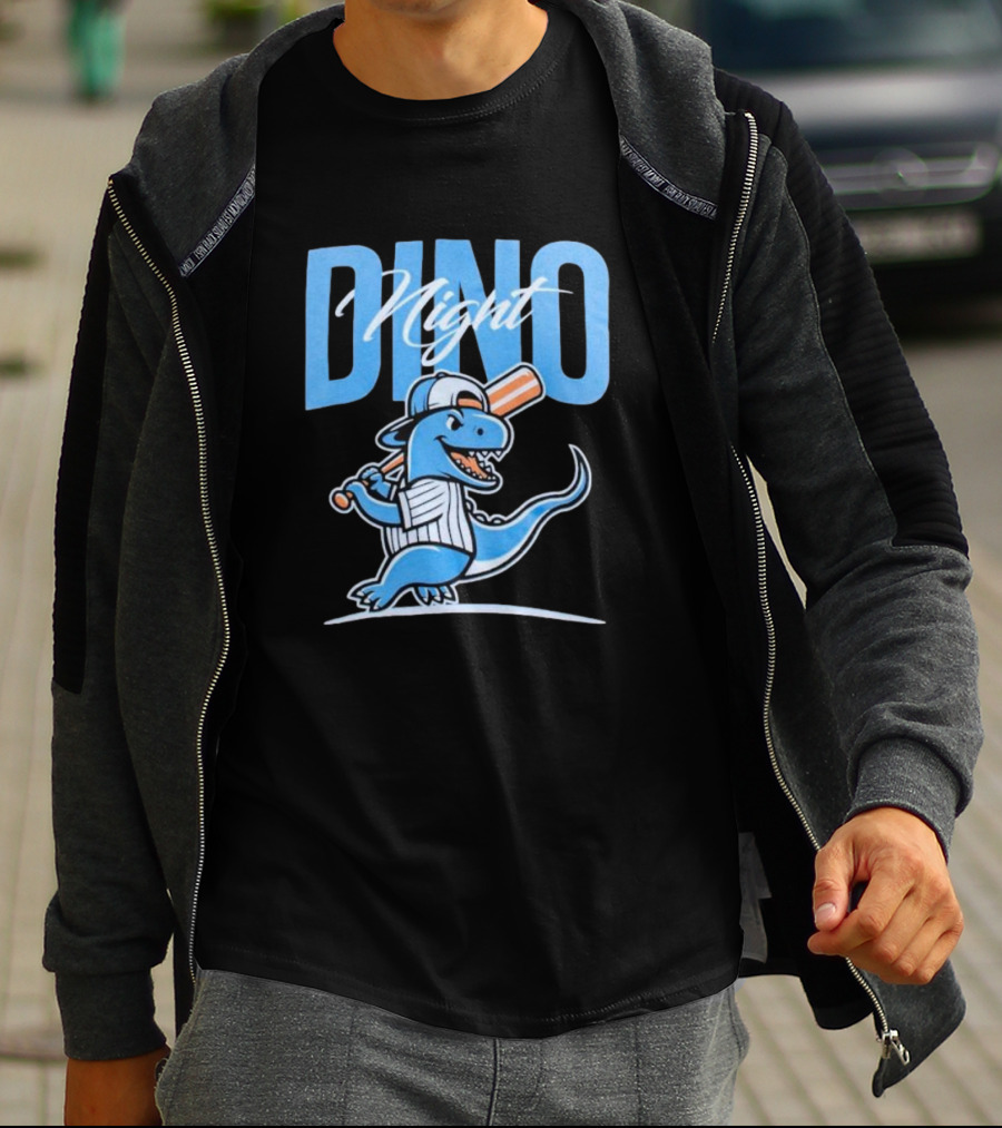 Dino Night Baseball Player Dinosaur In Cap With Bat T-Shirt