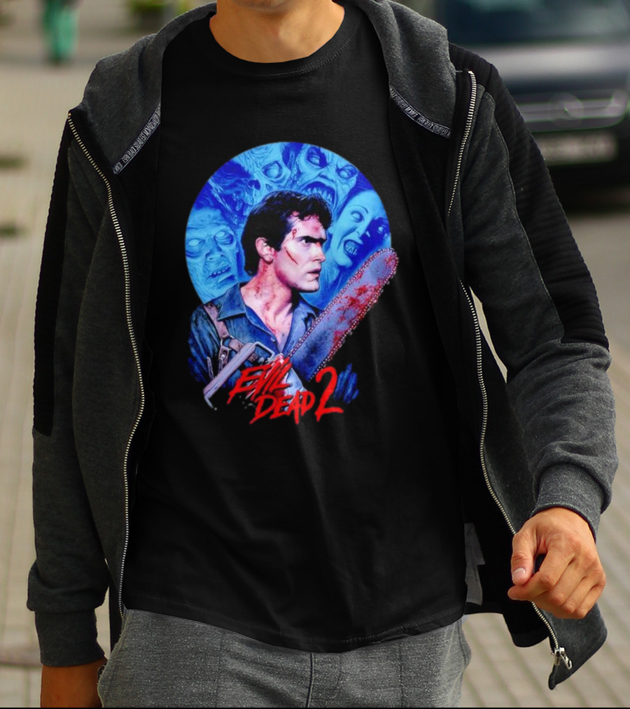 Evil Dead 2 Main Character Chainsaw Fight With Zombies T-Shirt