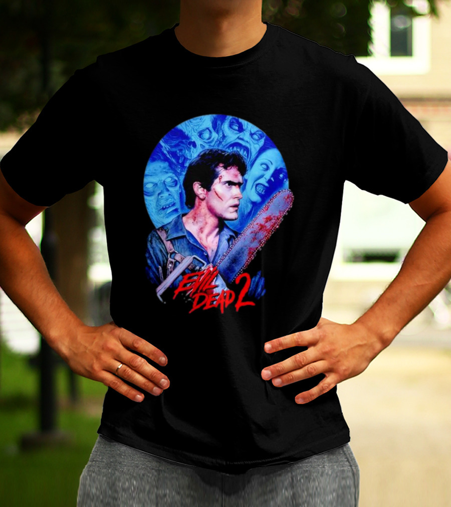 Evil Dead 2 Main Character Chainsaw Fight With Zombies T-Shirt