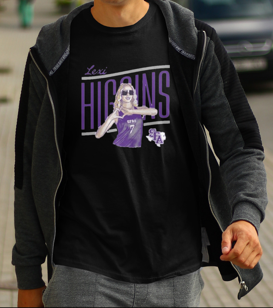 Lexi Higgins SFASU Volleyball Player Number 7 With Sunglasses And Heart Gesture T-Shirt