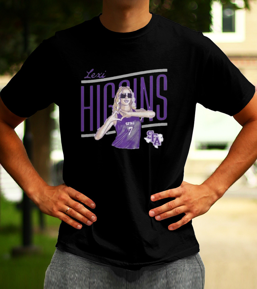 Lexi Higgins SFASU Volleyball Player Number 7 With Sunglasses And Heart Gesture T-Shirt