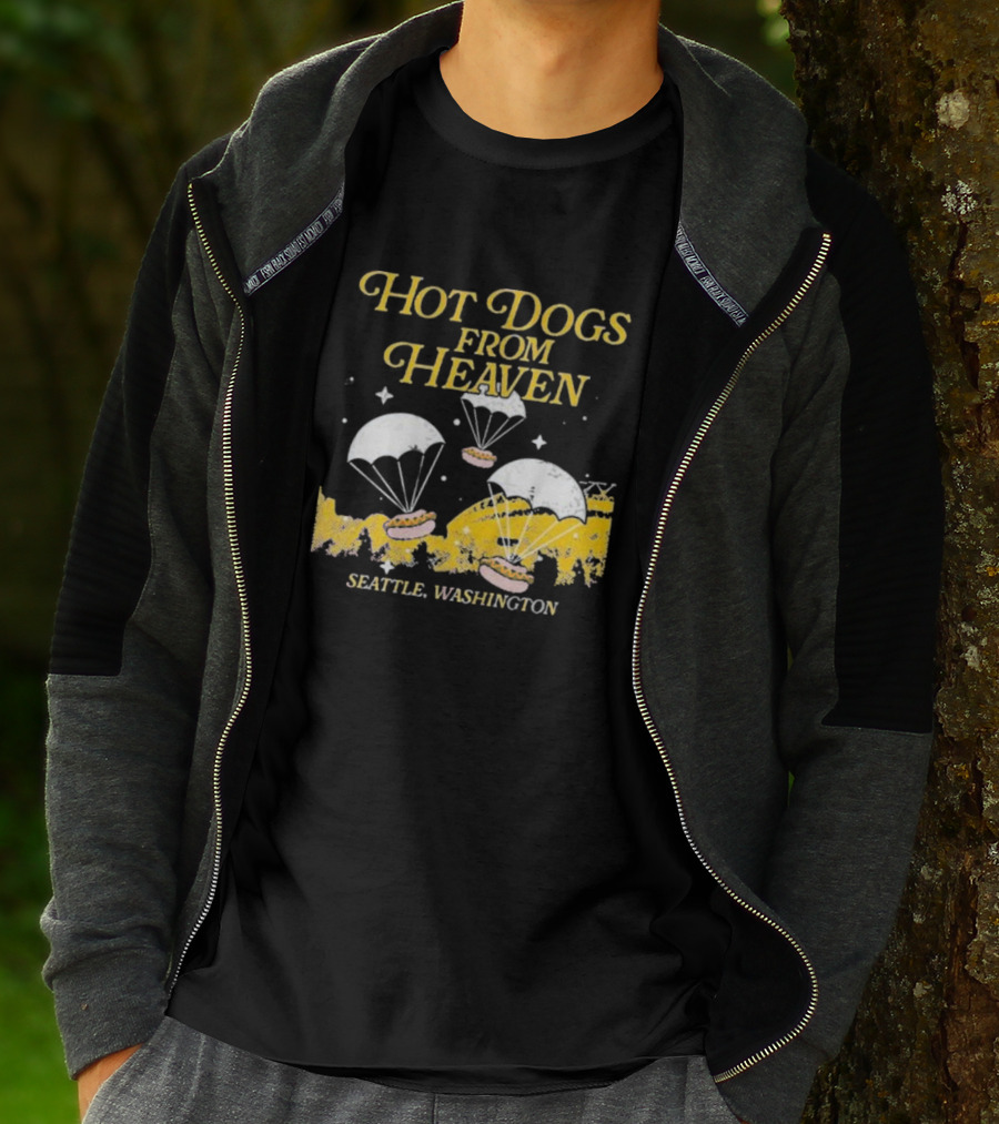 Hot Dogs From Heaven Parachuting Over Seattle Washington T-Shirt