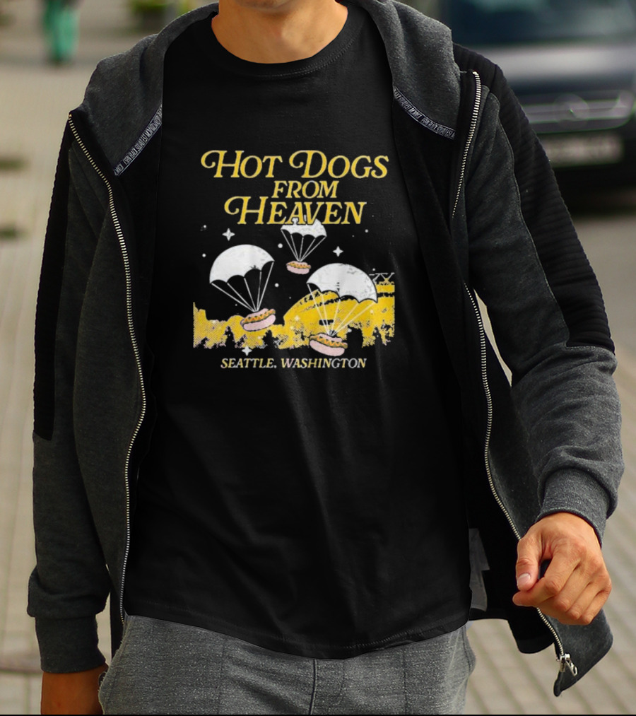 Hot Dogs From Heaven Parachuting Over Seattle Washington T-Shirt