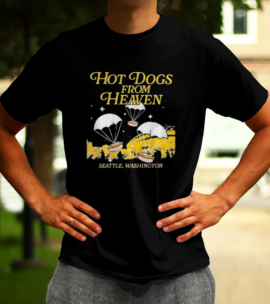 Hot Dogs From Heaven Parachuting Over Seattle Washington T-Shirt