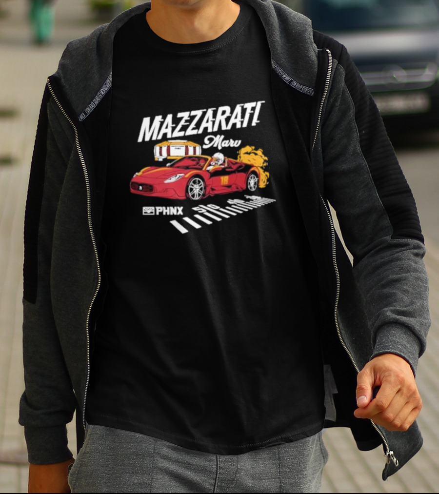 PHNX Mazzarati Marv Racing Car With Flames And Helmet T-Shirt