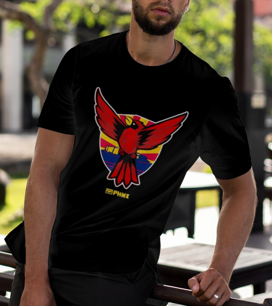 PHNX Cardinals Red Bird Emblem With Arizona Flag Shield T-Shirt