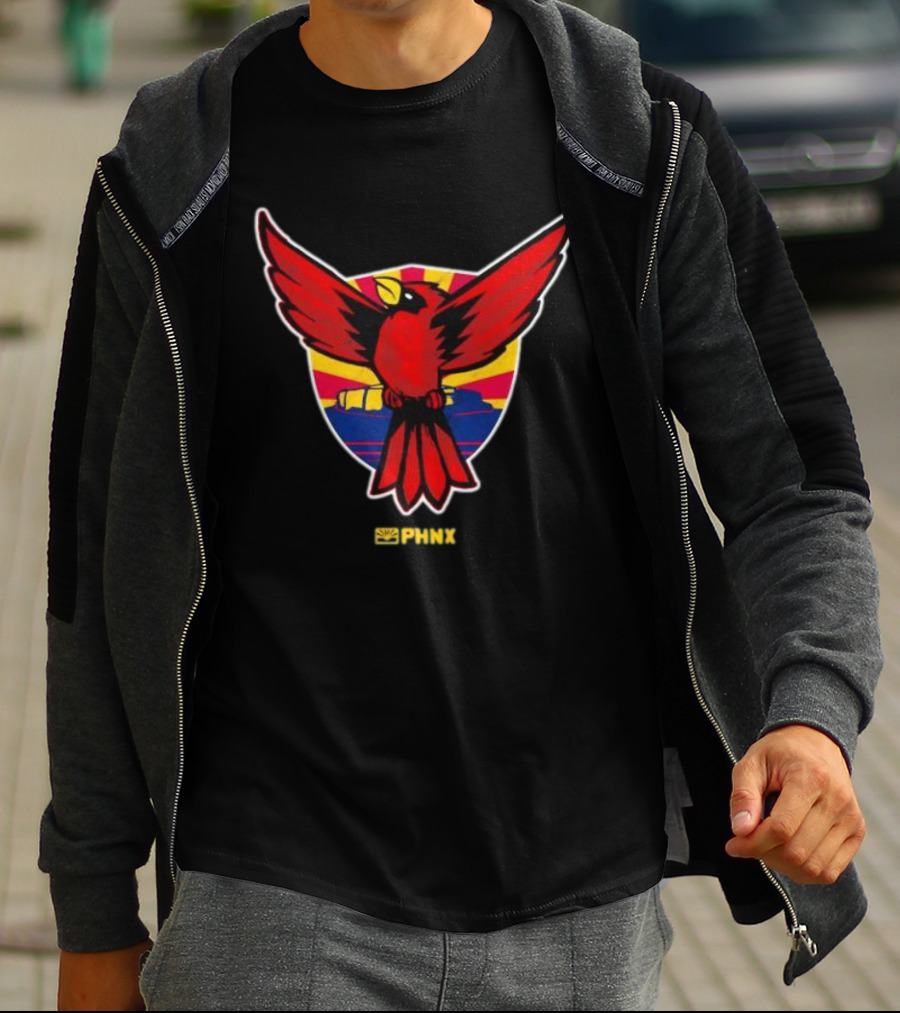 PHNX Cardinals Red Bird Emblem With Arizona Flag Shield T-Shirt