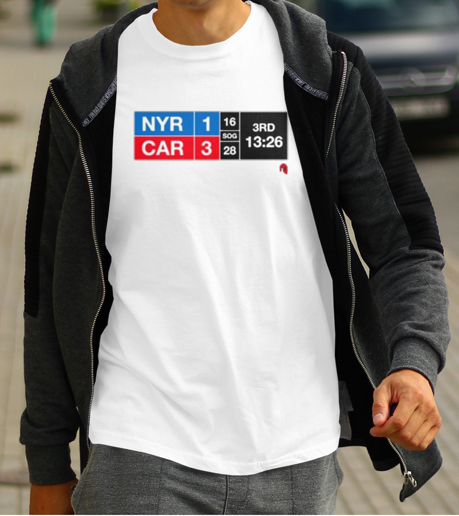 NYR 1 CAR 3 Scoreboard 3rd Period 13:26 SOG 16 28 T-Shirt