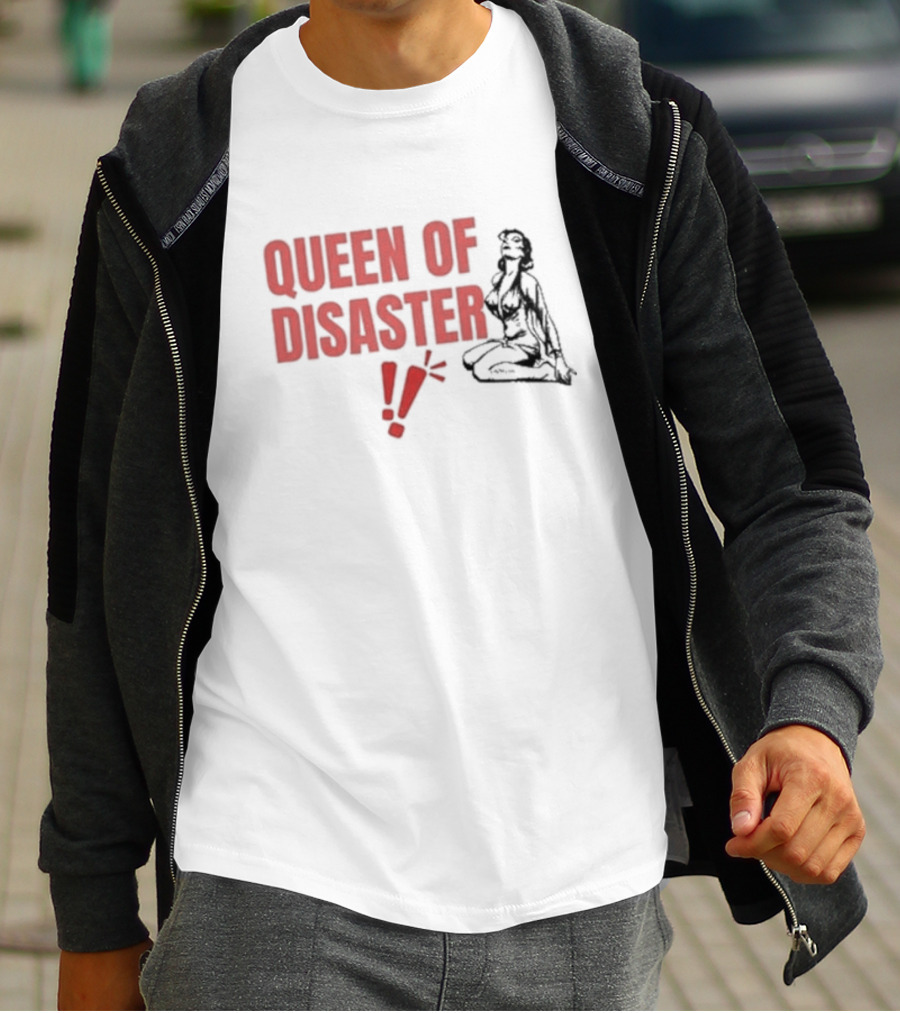 Queen Of Disaster Retro Comic Style Pin-Up Bold Red Typography T-Shirt