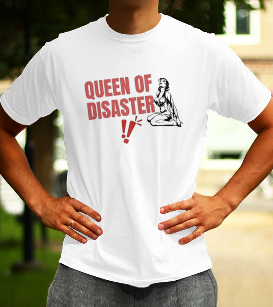 Queen Of Disaster Retro Comic Style Pin-Up Bold Red Typography T-Shirt