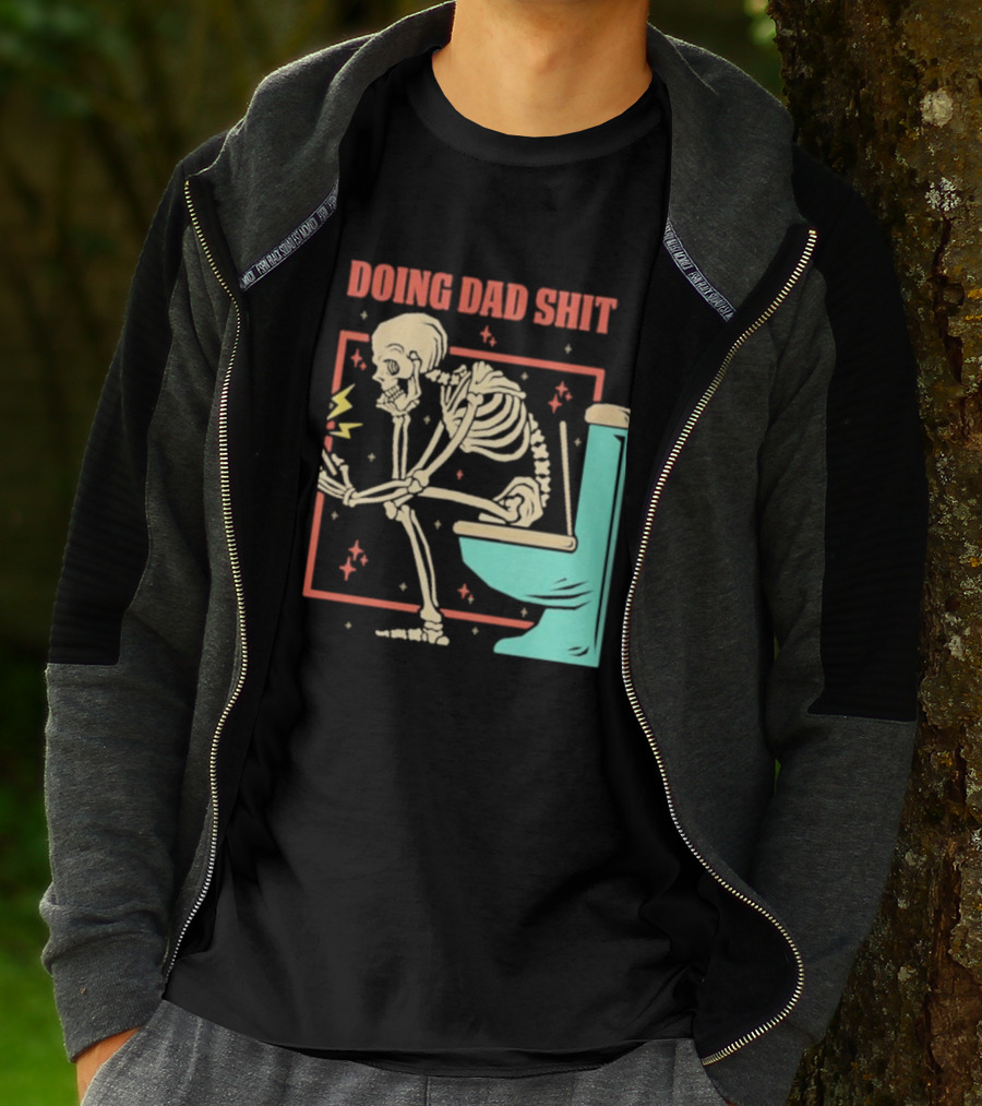 Skeleton Doing Dad Shit With Toilet And Comic Vibes T-Shirt