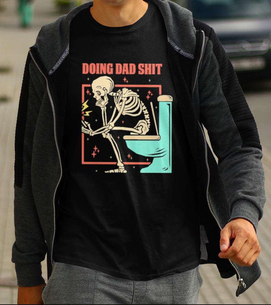 Skeleton Doing Dad Shit With Toilet And Comic Vibes T-Shirt