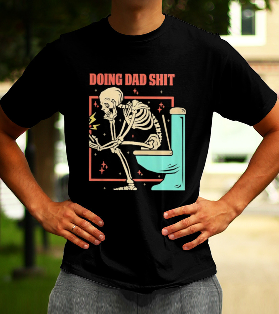 Skeleton Doing Dad Shit With Toilet And Comic Vibes T-Shirt