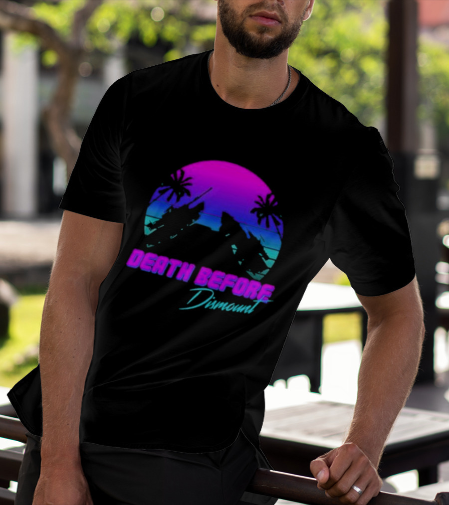 Tactically Jaded Death Before Dismount Retro Sunset Palms Rocket T-Shirt