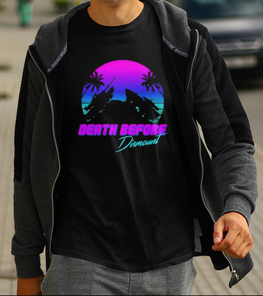 Tactically Jaded Death Before Dismount Retro Sunset Palms Rocket T-Shirt