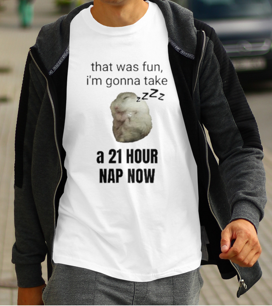 That Was Fun I’m Gonna Take A 21 Hour Nap Now With Sleeping Hamster Image T-Shirt