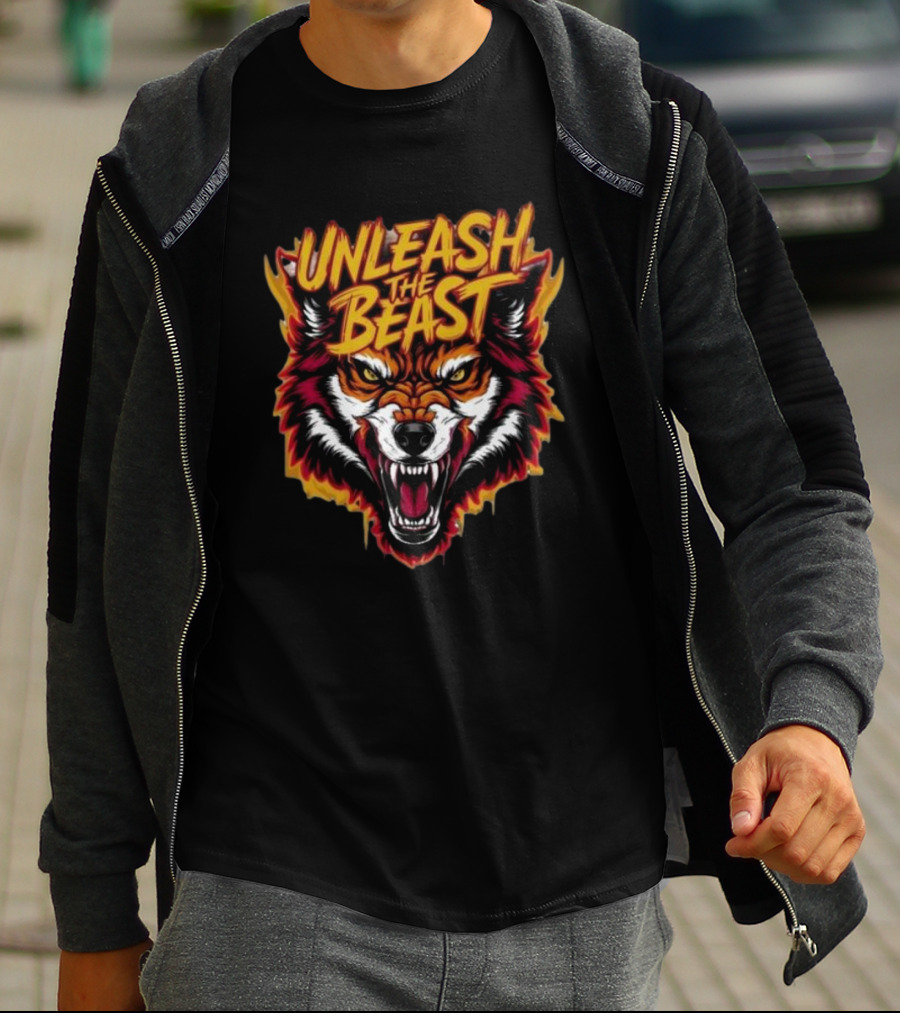 Unleash The Beast Wolf Head Fire T-Shirt