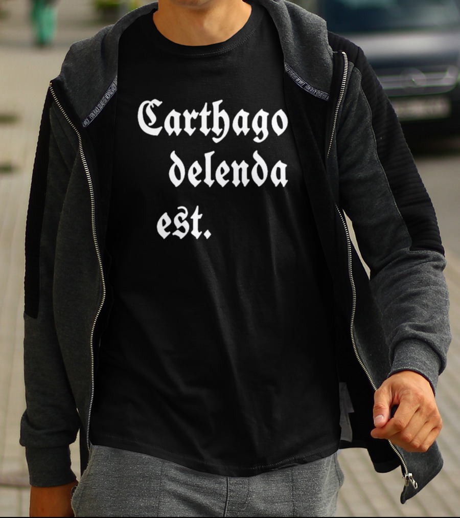 Mark Zuckerberg Carthago Delenda Est Latin Phrase In Gothic Font T-Shirt