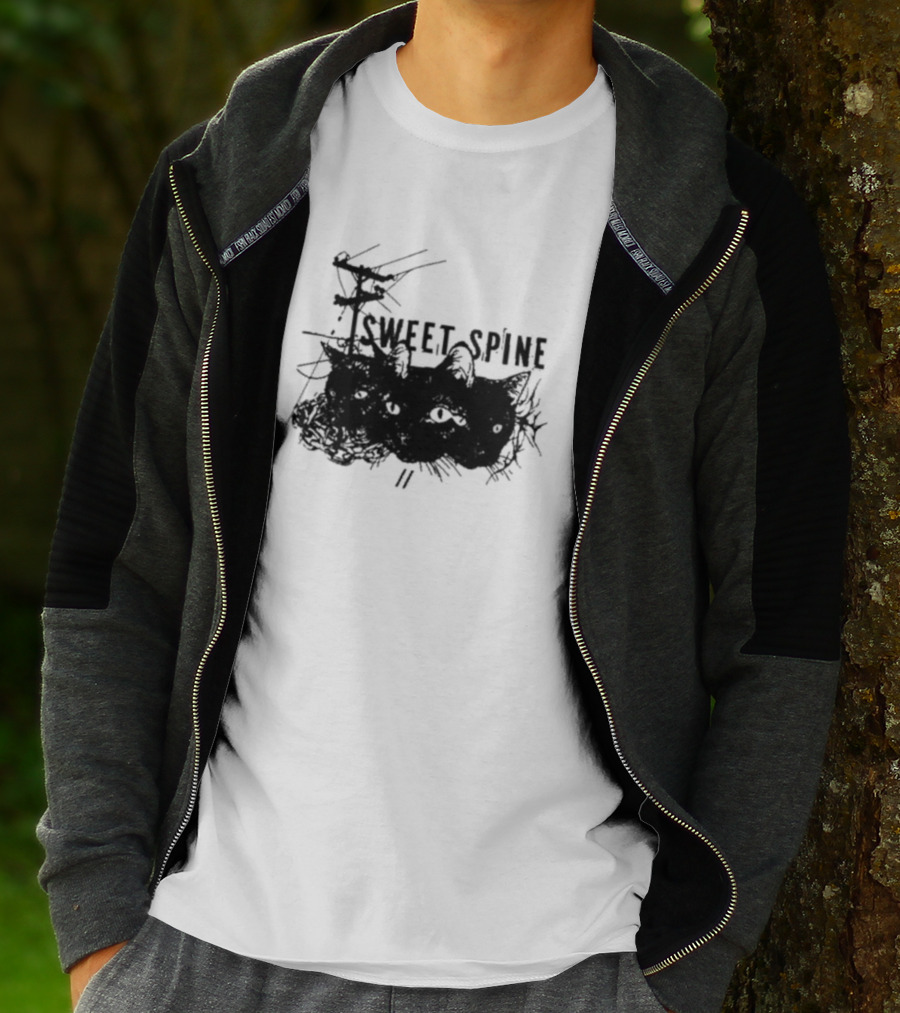 Sweet Spine 3 Headed Cat Dark T-Shirt