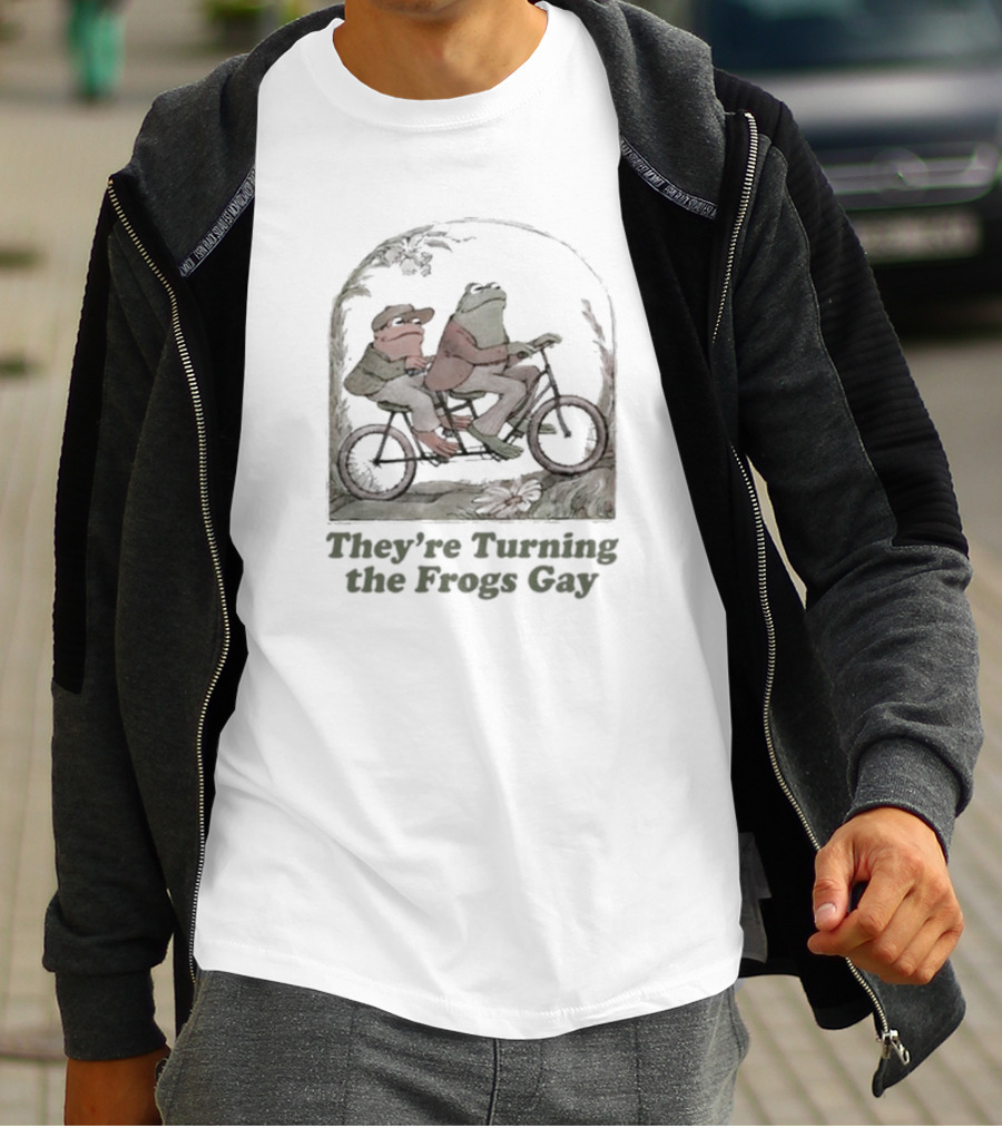 Frog Friends Riding A Bicycle Adventure: They're Turning The Frogs Gay T-Shirt