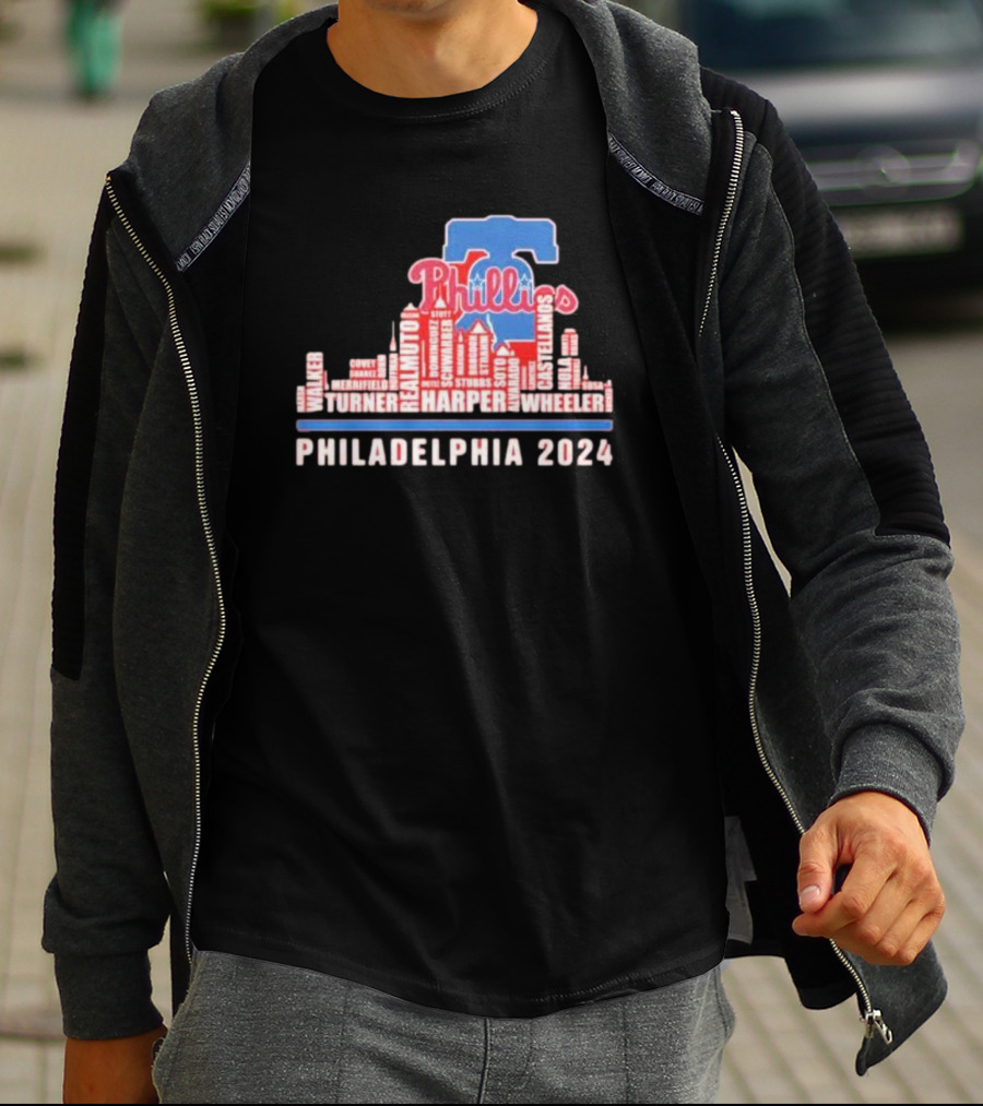 Philadelphia Phillies Harper Wheeler Skyline Players Name Philadelphia T-Shirt