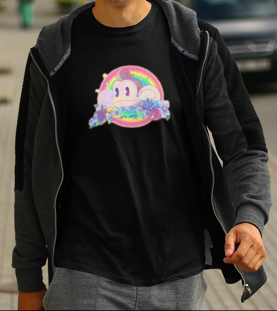 Quit Monkeying Around Let's Roll With Rainbow Monkey And Flowers T-Shirt