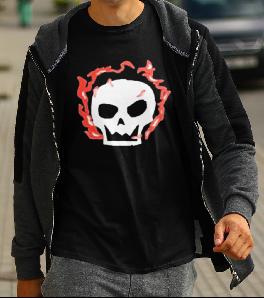 Lonely Stars Skull With Flaming Red Outline T-Shirt
