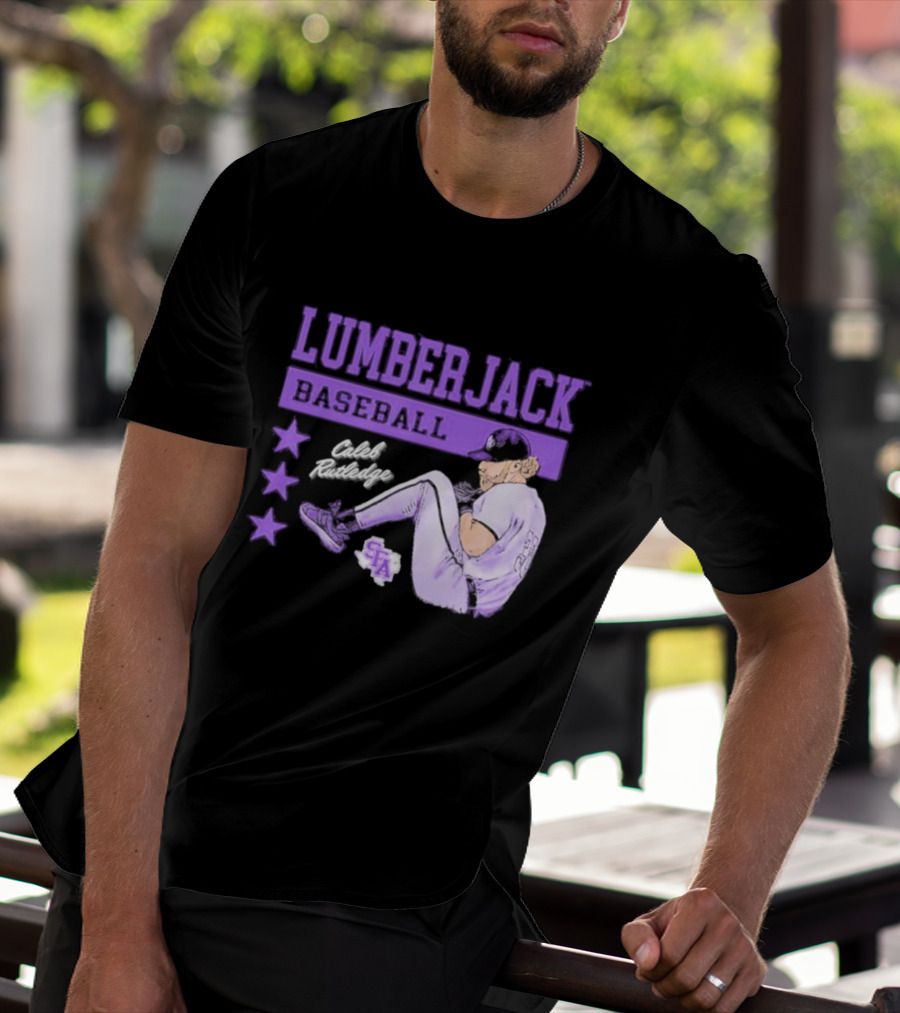 Lumberjack Baseball Caleb Rutledge SFA Cartoon T-Shirt