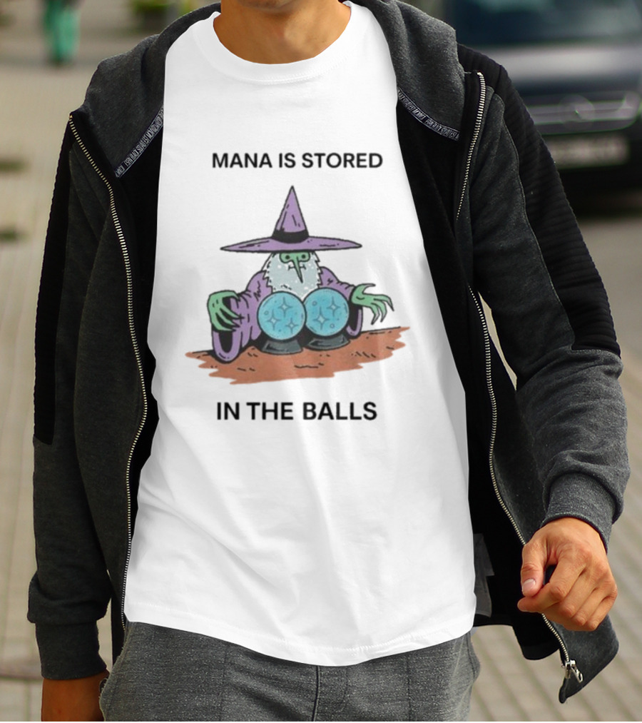 Mana Is Stored In The Balls Wizard Illustration Cleric Crystal Magic T-Shirt