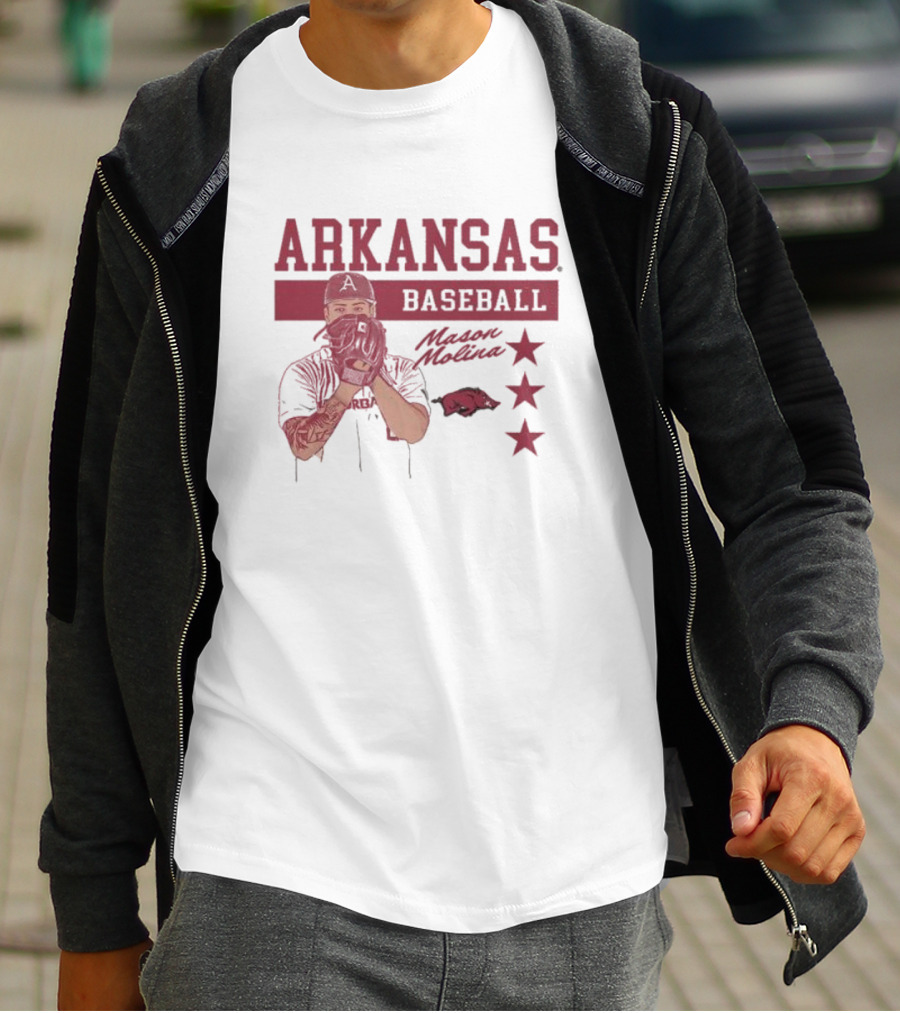 Arkansas Baseball Mason Molina Signature Pig Stars T-Shirt