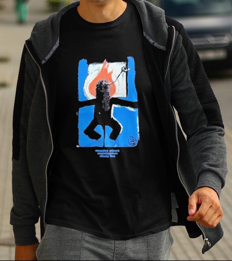 Massive Attack Soundsystem Ninety Five Fire Silhouette Blue Frame T-Shirt