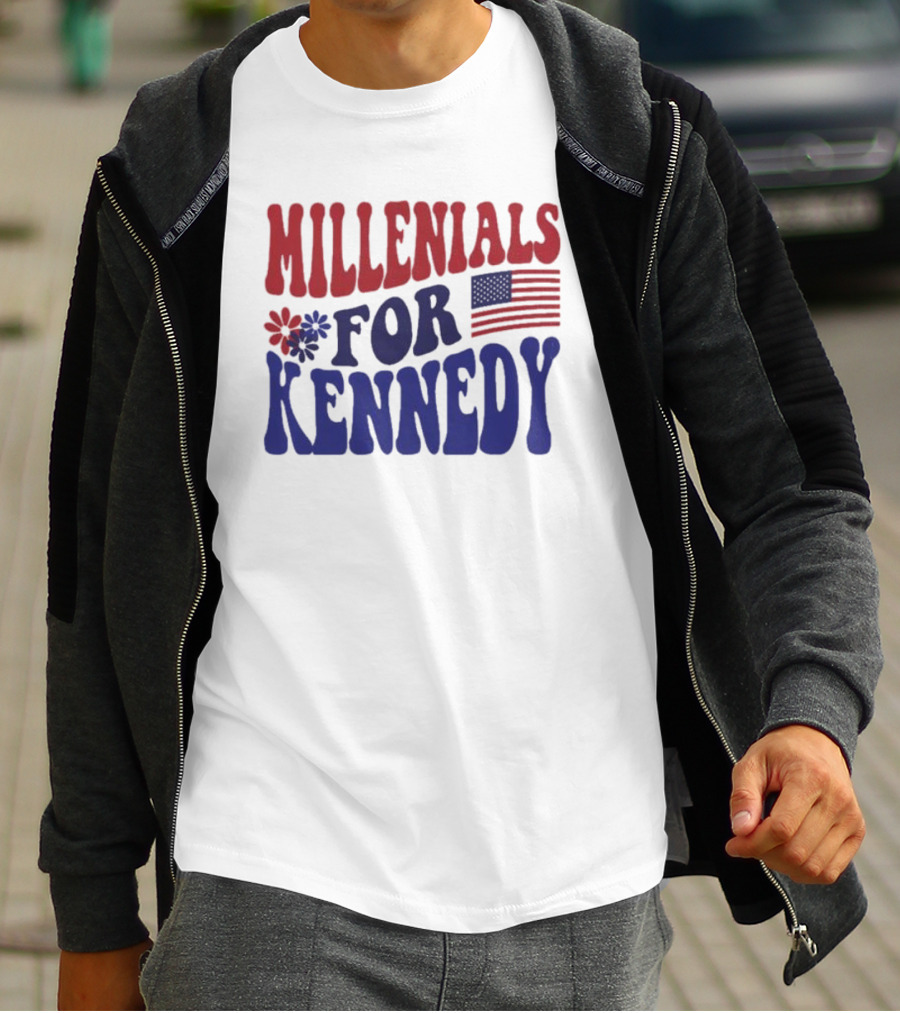 Millennials For Kennedy American Flag Flower Power T-Shirt
