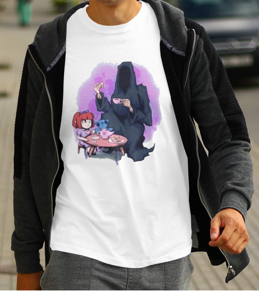 Tea Party With Grim Reaper And Little Girl T-Shirt