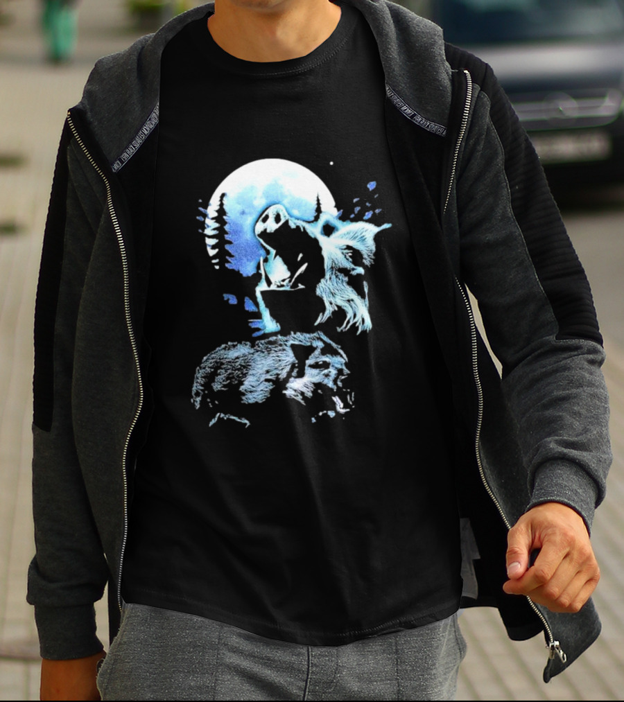 Wild Boar Howling At The Moon Men’s Forest Night Scene T-Shirt