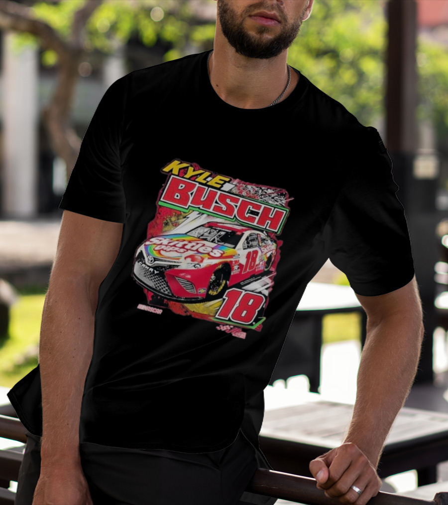 Kyle Busch Joe Gibbs NASCAR Skittles Pops 18 Racing Team Collection Backstretch Driver T-Shirt