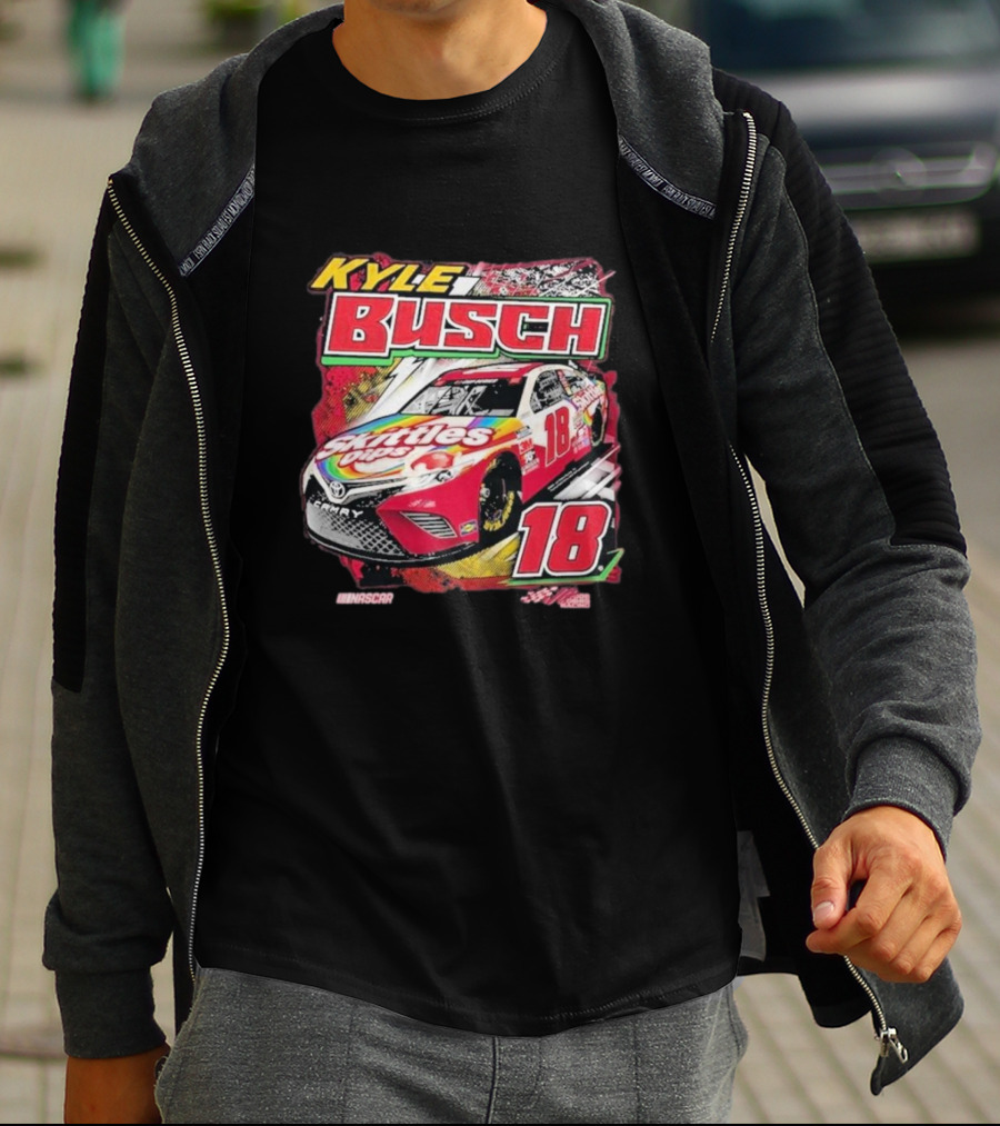 Kyle Busch Joe Gibbs NASCAR Skittles Pops 18 Racing Team Collection Backstretch Driver T-Shirt