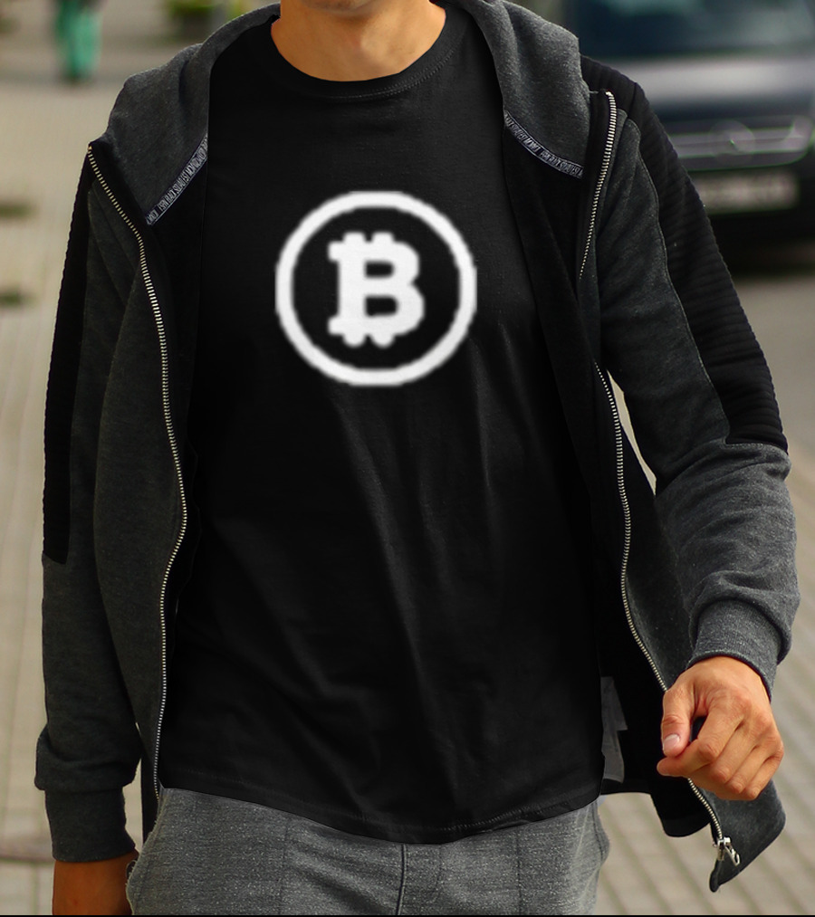 Michael Saylor Wearing Bitcoin Symbol Cryptocurrency T-Shirt