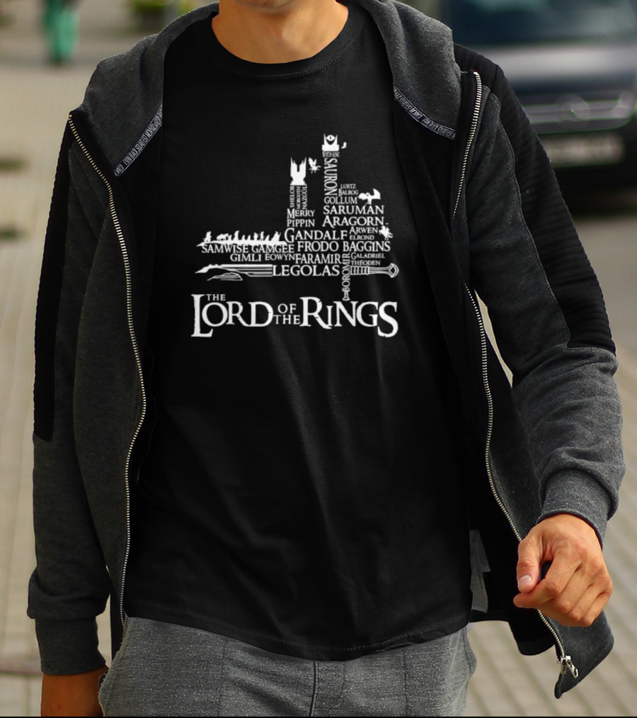 The Lord Of The Rings Characters Legolas Gollum Aragorn Gandalf Frodo Baggins Saruman Sauron Isengard Map T-Shirt