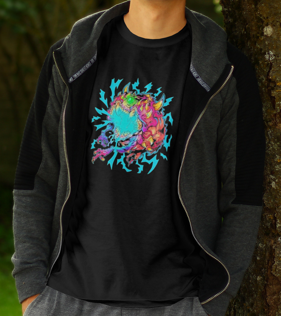 Doom Cacodemon Beast Wreck Neon Monster Explosion T-Shirt