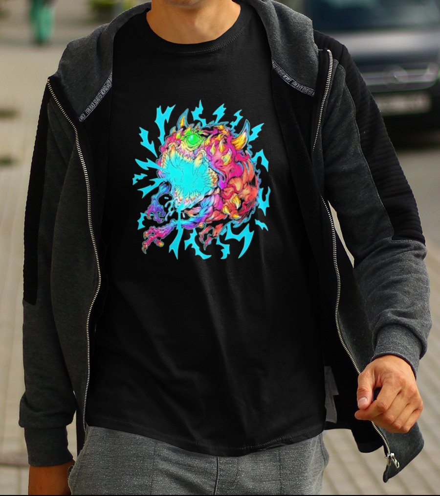 Doom Cacodemon Beast Wreck Neon Monster Explosion T-Shirt