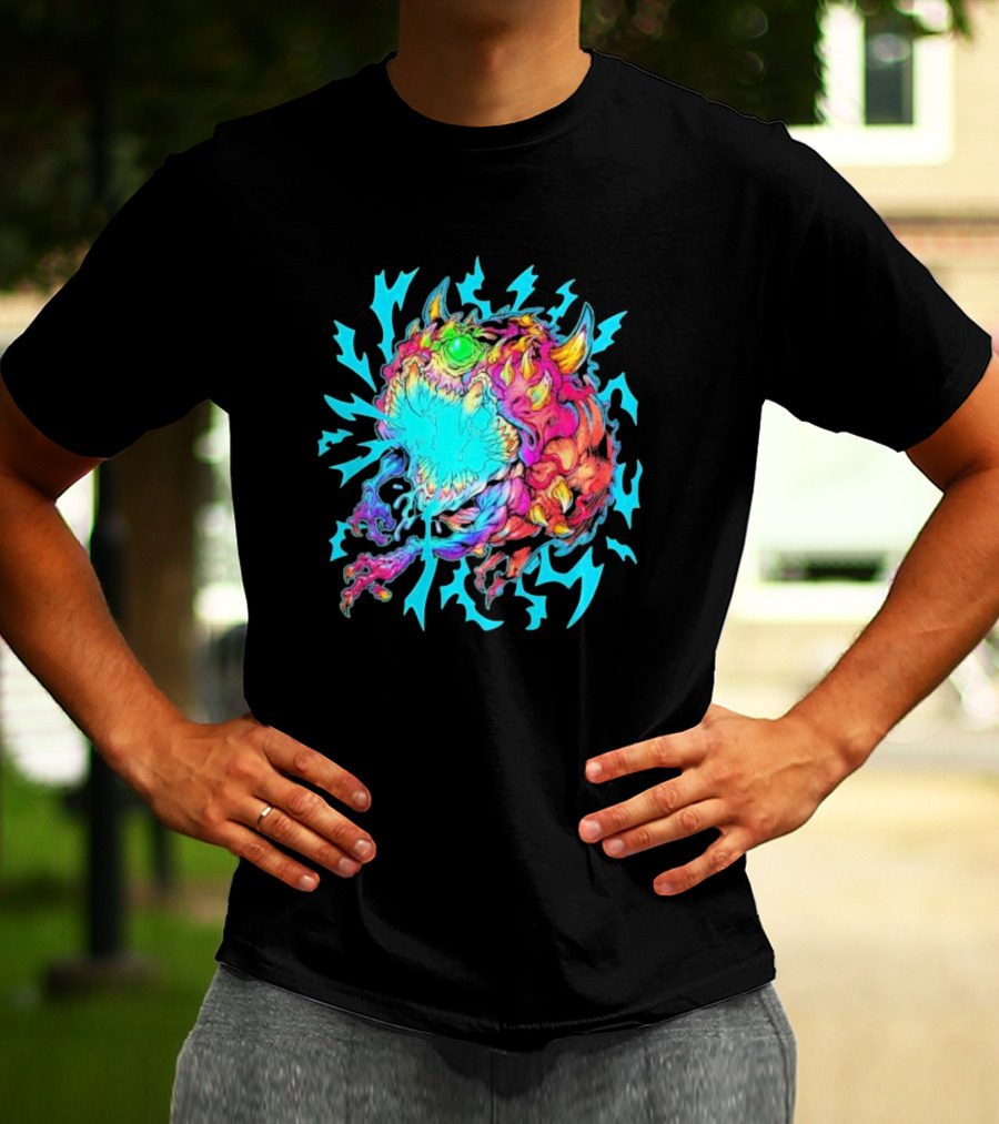 Doom Cacodemon Beast Wreck Neon Monster Explosion T-Shirt