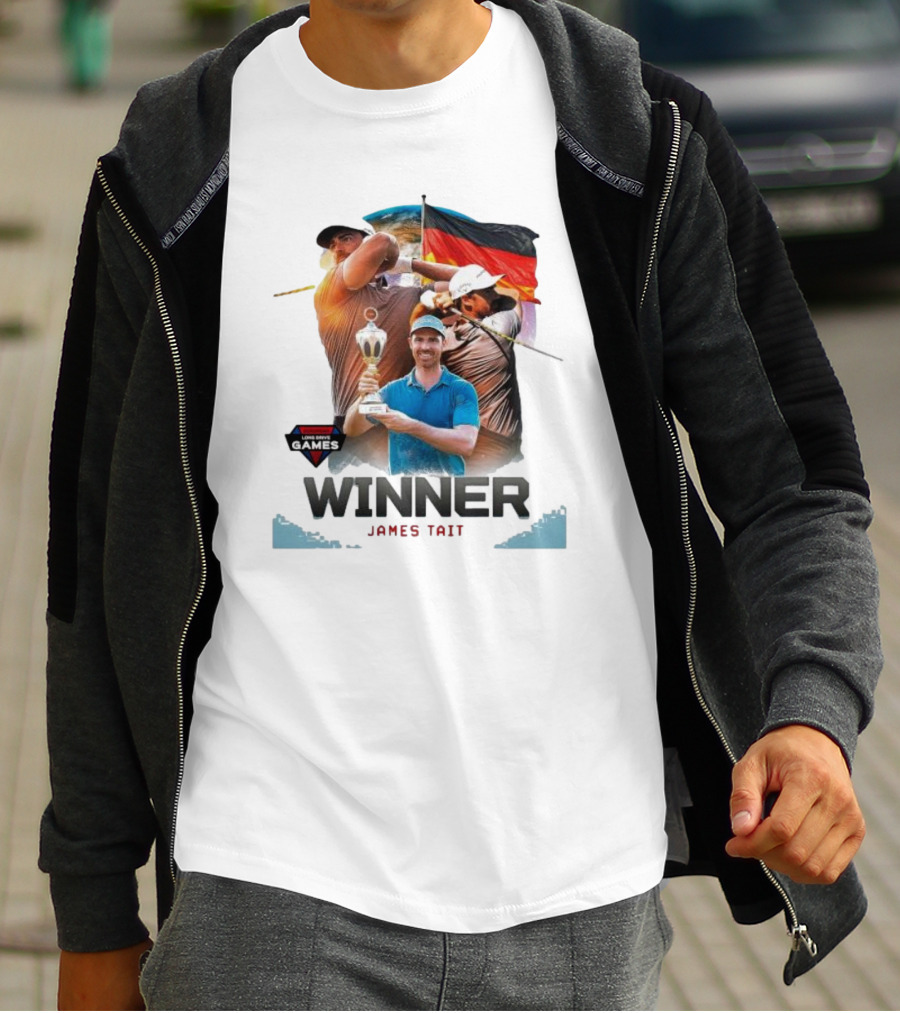 Long Drive Games Winner James Tait With Trophy And German Flag Background T-Shirt