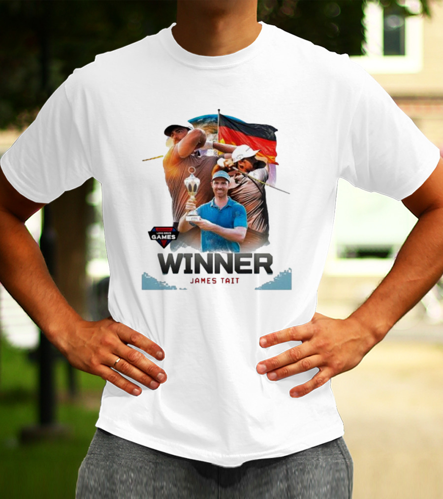 Long Drive Games Winner James Tait With Trophy And German Flag Background T-Shirt