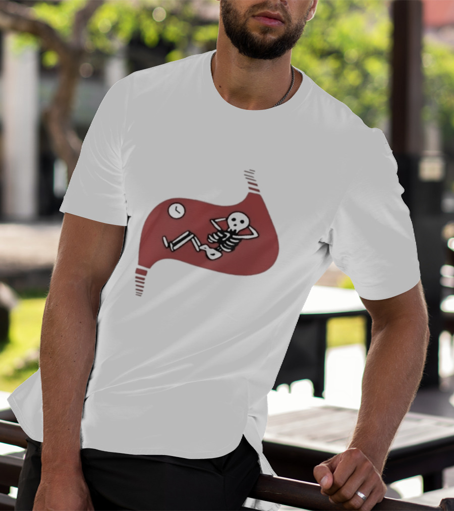 Falins Stomach Skeleton Relaxing Inside Red Shape T-Shirt