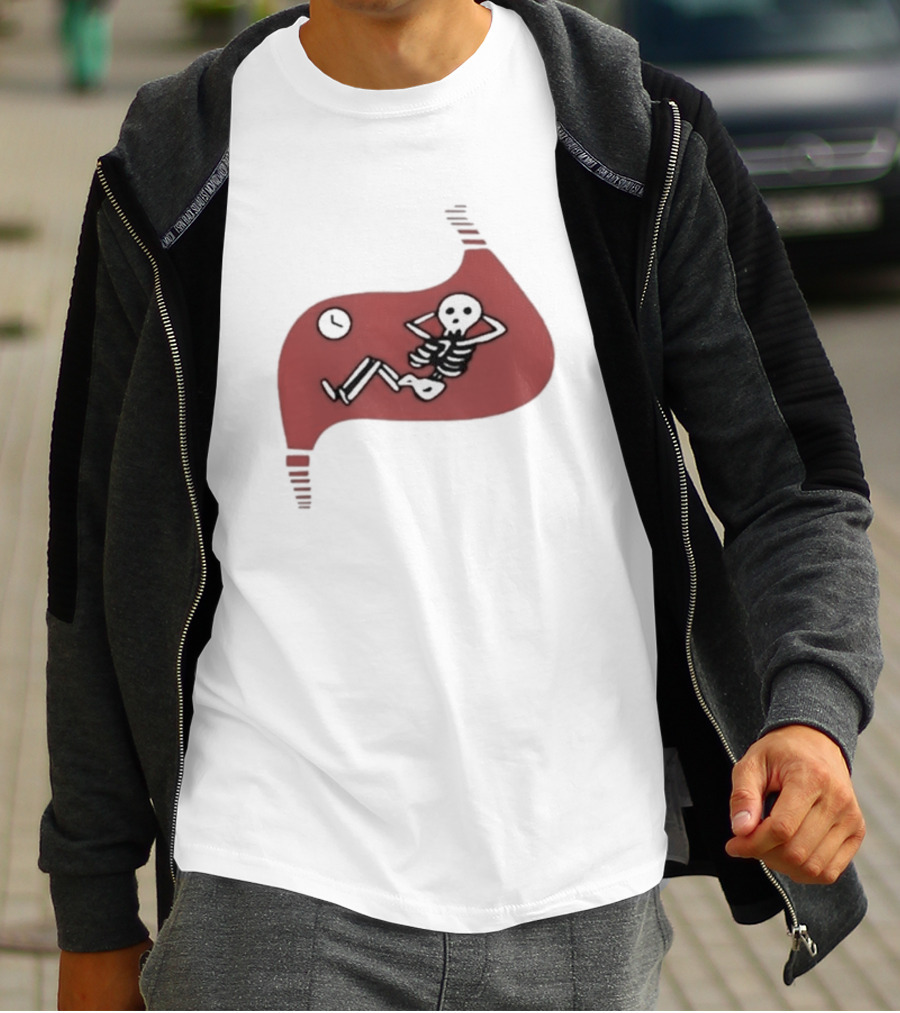 Falins Stomach Skeleton Relaxing Inside Red Shape T-Shirt