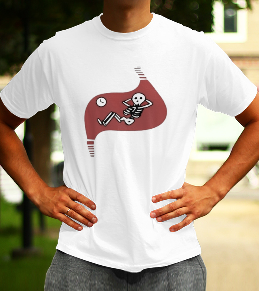 Falins Stomach Skeleton Relaxing Inside Red Shape T-Shirt